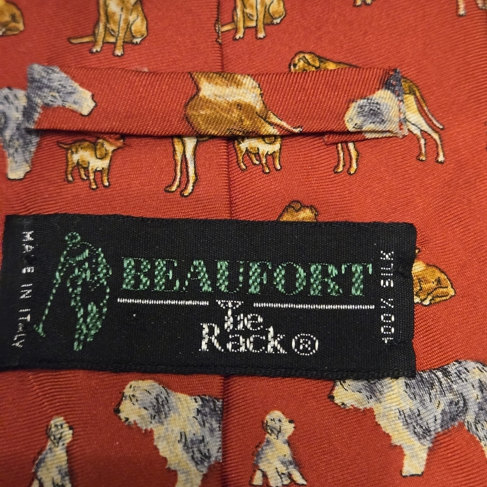 Beaufort For Tie Rack - Red Dog Print Silk Tie - Picture 3 of 4